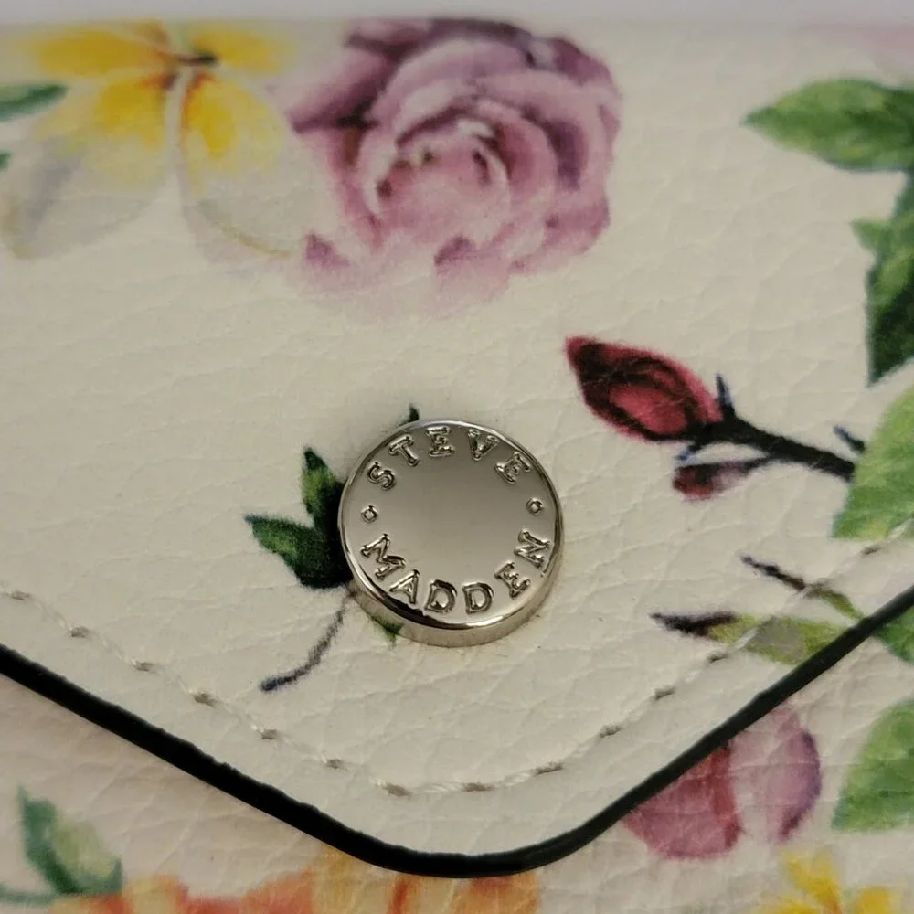 Steve Madden Floral Mini Wallet Keychain Card Holder – Snap Closure, Cream Multi - Picture 2 of 5